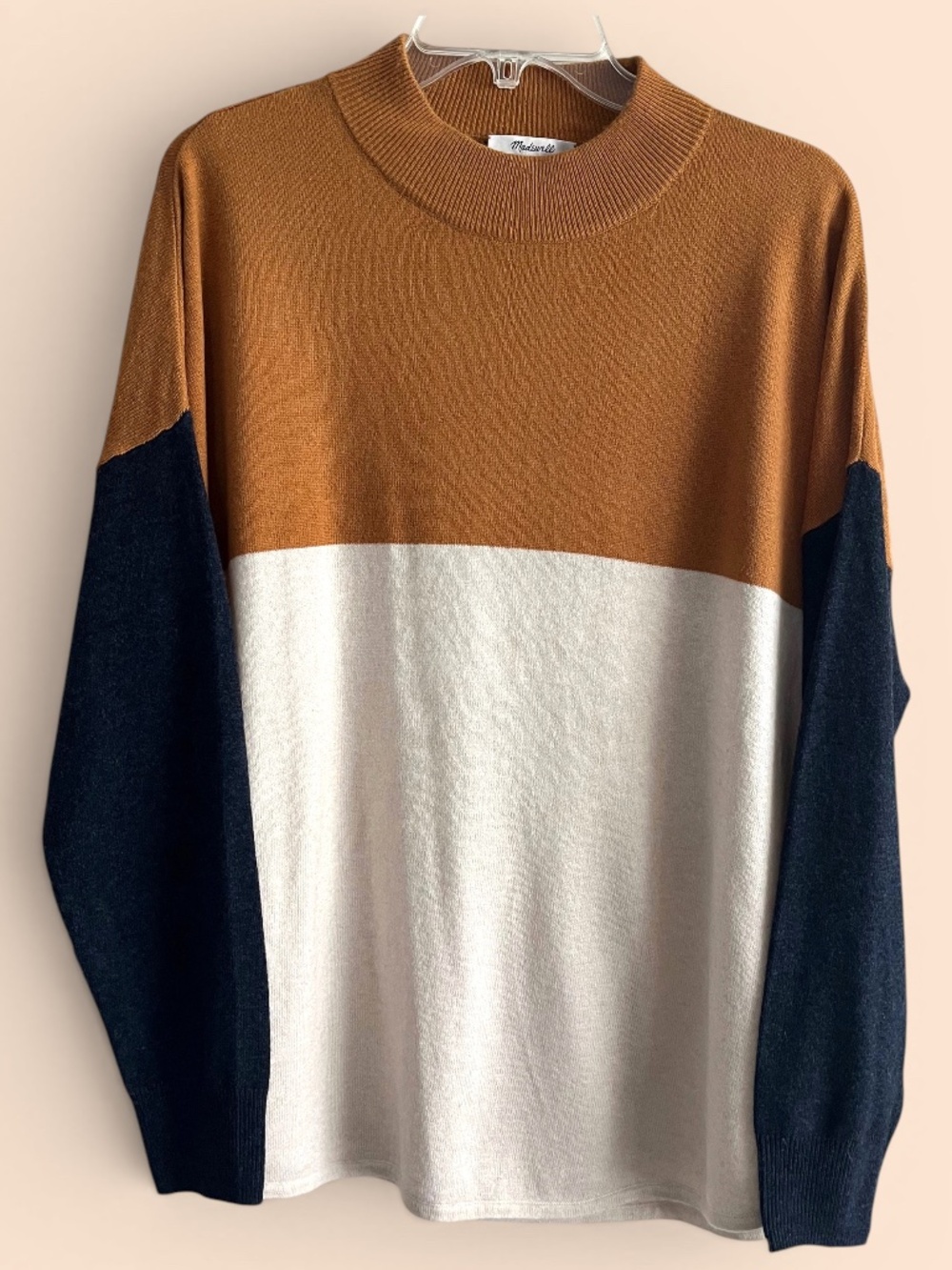 Madewell Merino Viscose Alpaca Polyamide Colorblock Mock Neck Sweater Size L
